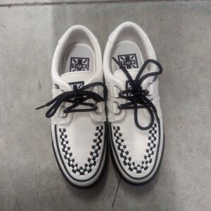 T.U.K White and Black Checkerboard Platform Lace-Up Creepers